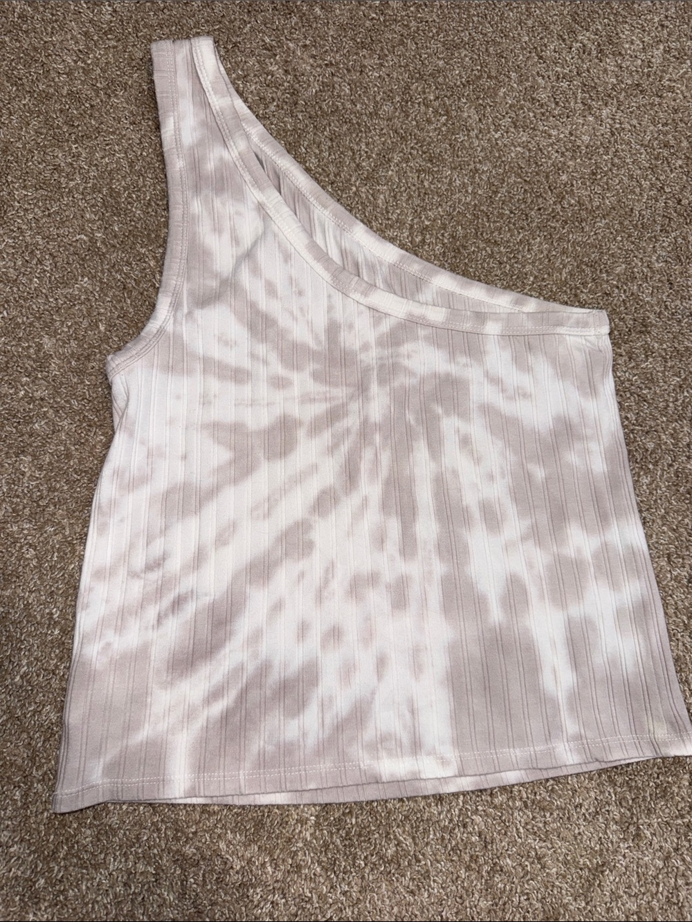 Women's One-Shoulder Ribbed Tie-Dye Tank Top - Light Taupe